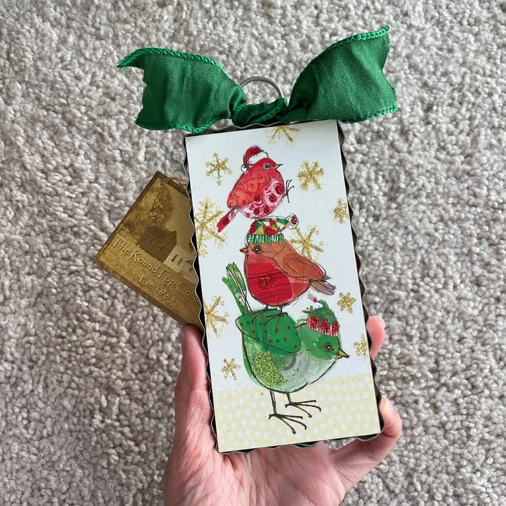 The Round Top Collection Glitter Holiday Birds Bow Mini Gallery Ornament